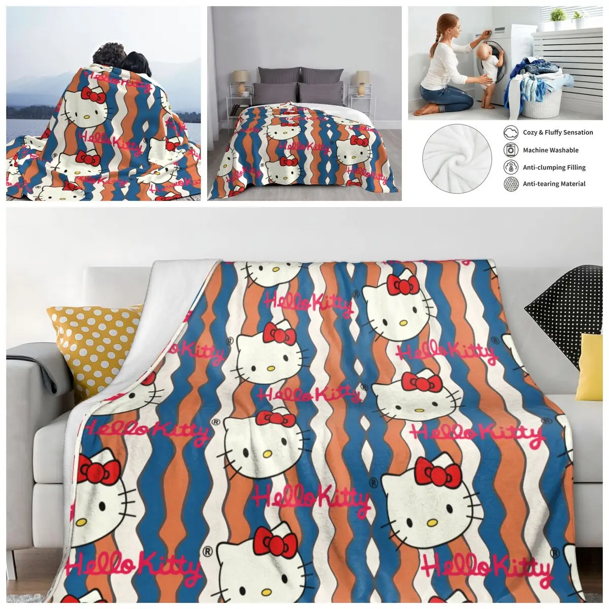 Disney Cats Blanket Hello Kitty Fleece Velvet All Season Cute Lightweight Ultra-Soft Throw Blankets For Sofa Plush Thin Quilt