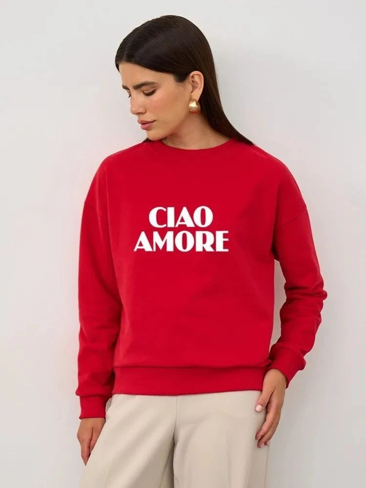 Faion Sle New Faion Casual Letras sueltas Estampado redondo Ne Long Sves Sudadera Top suelto estampado