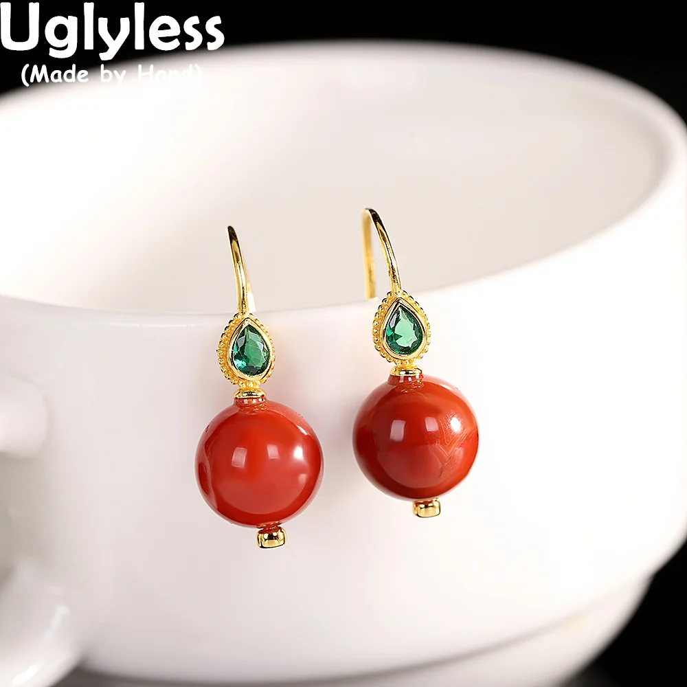 

Uglyless Natural Old Beeswax Amber Earrings Women Simple Gemstones Balls Earrings Green Water Drop Crystals Brincos 925 Silver