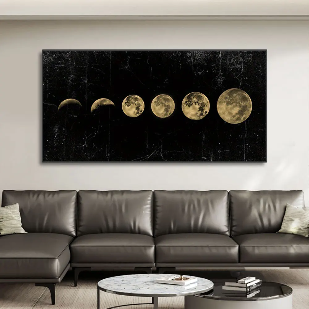 Wall Art Moon Phase Gold Black Posters Aesthetic Canvas Art Prints Abstract Painting Wall Picture for Living Room Home Decor