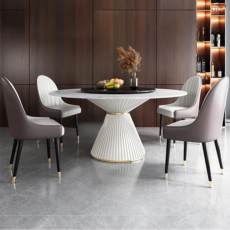 Postmodern White Dining Table Rock Board Nordic 2021 New Light Luxury High-end Round Dining Table Interior Furniture