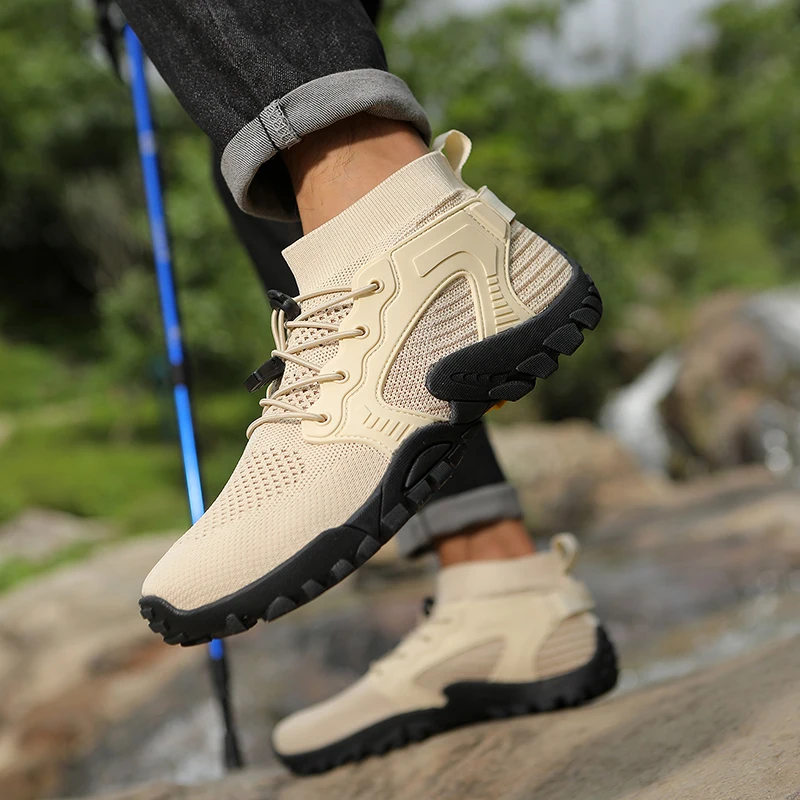 Męskie buty trekkingowe outdoorowe antypoślizgowe sportowe buty niskie sznurowane wygodne miękkie oddychające sneakersy buty do brodzenia