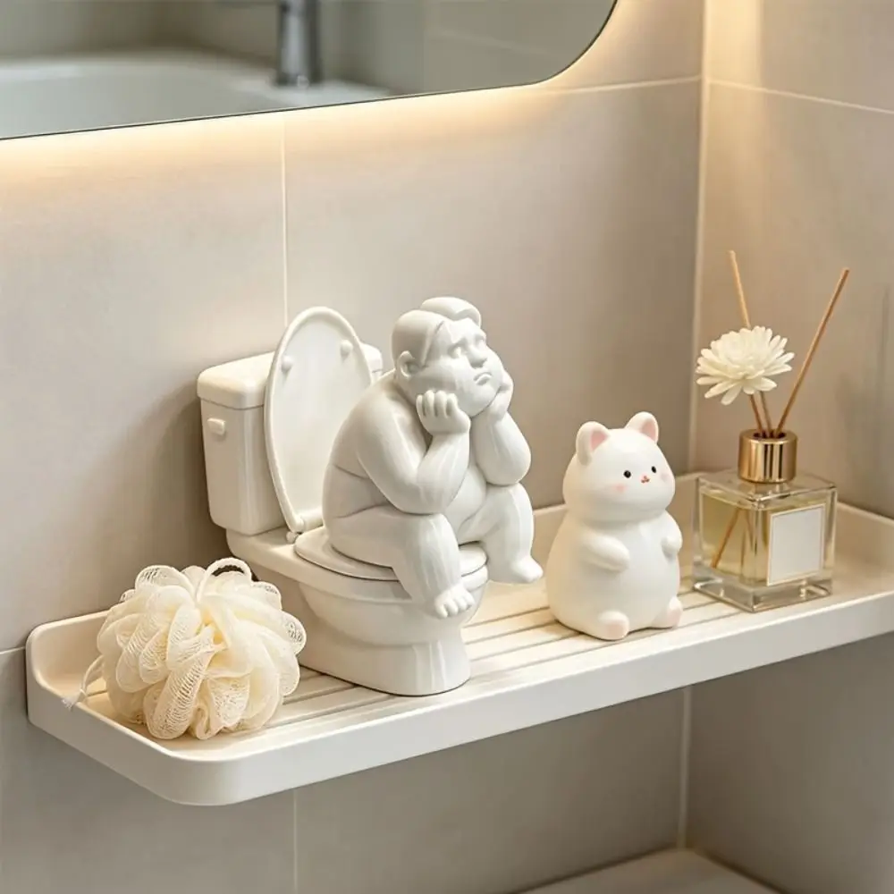 3D Printed Toilet Thinker Figurine Cute Novelty Bathroom Thinker Statue White Gift Desktop Small Ornament Bathroom Decor