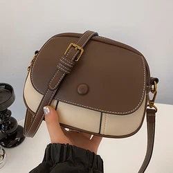 Color contrast patchwork women's bag Fashion small satchel lightweight single shoulder bag autumn and winter crossbody round bag