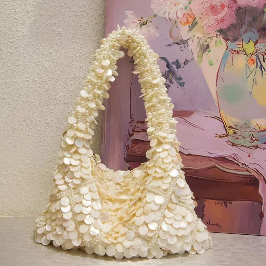 

Модный темперамент Легкая роскошная сумка для пельменей с блестками и бисером Сумка на плечо Модная универсальная высококачественная сумка для подмышек