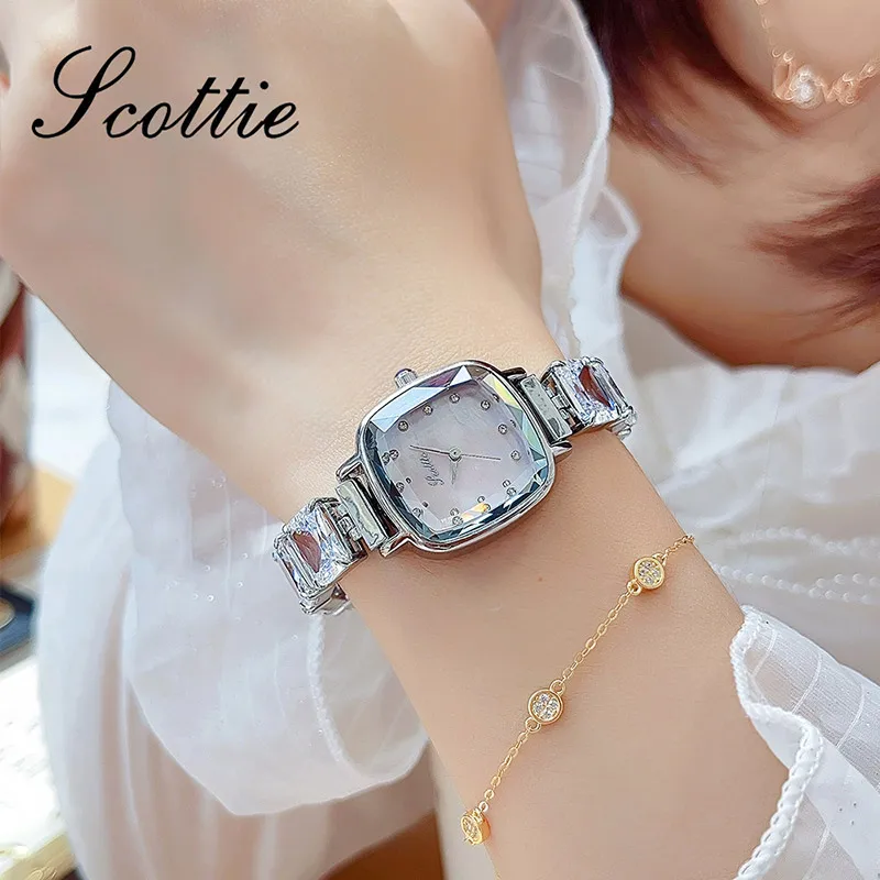 Simple Quartz Women Watch 2024 Fashion High-Quality Top Brand with Rhinestone Fritillariae Big Stone Elegant Ladies Timepiece