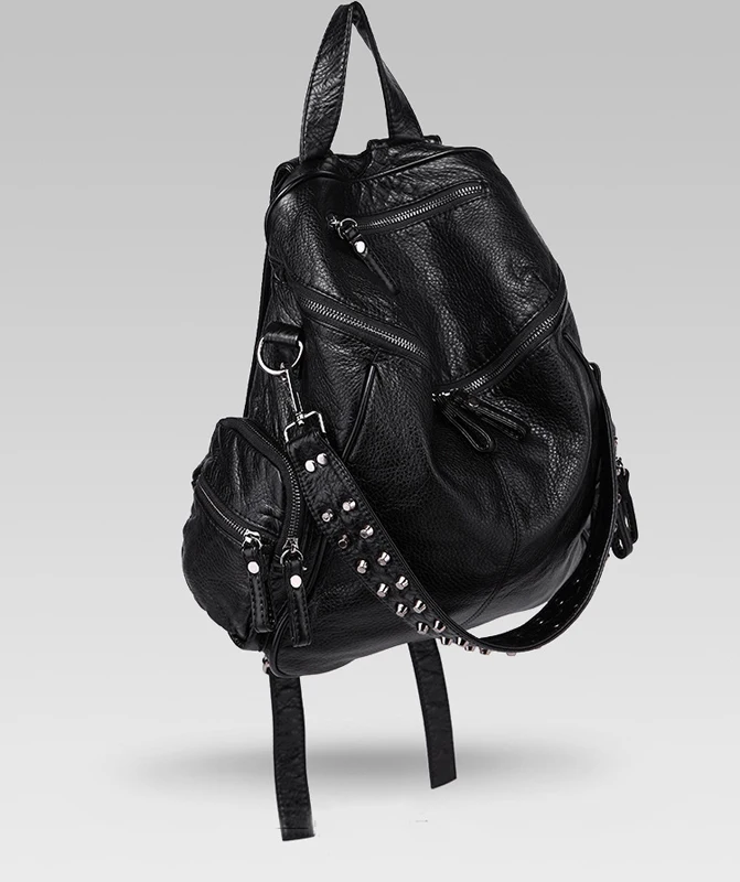 SHELKSBAG Calamity, mochila para mujer de cuero Pu, mochila con tachuelas de la Universidad gótica Punk, mochilas escolares de gran capacidad a la moda negras
