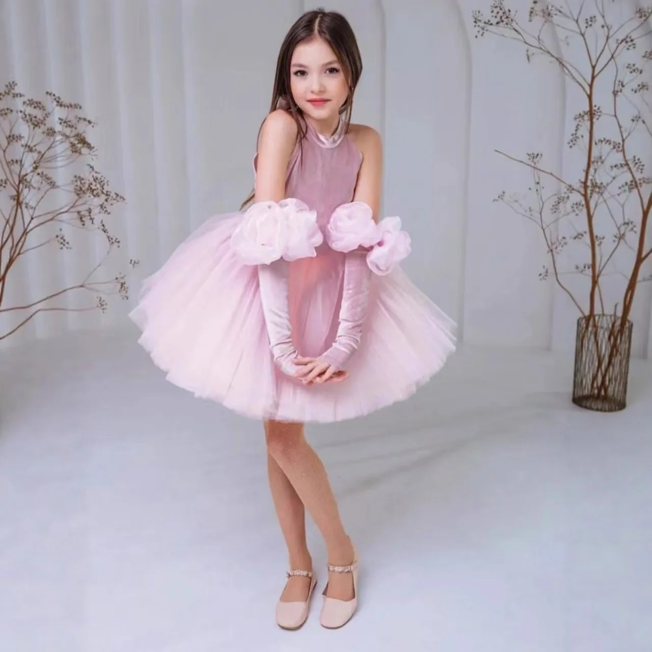 

Jill Wish Elegant J594 Pink Flower Girl Dress Handmade Flowers Princess Children Wedding 1st Birthday Party Pageant Evening Gown
