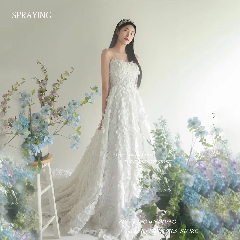 SPRAYING Fairy A-line Korea Wedding Dress Photo Shoot 3D Followers Sukienki Wieczorowe Luksusowe Sweetheart Collar Bridal Gown