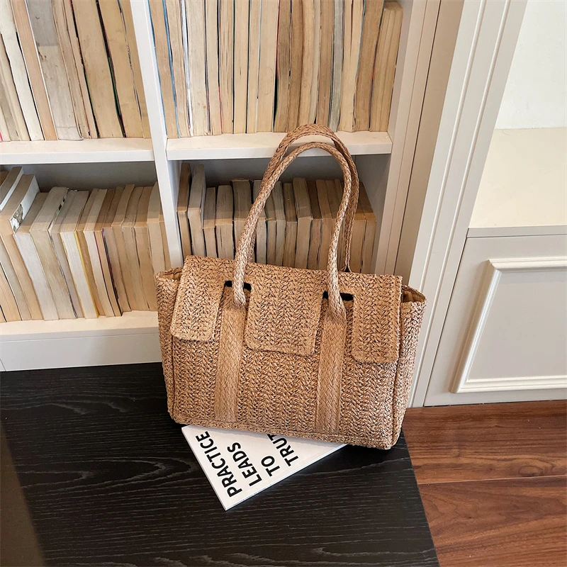 

Boho Straw Tote Bag Large Capacity Summer Beach Woven Handbag Casual Vacation Daily Commute Shoulder Purse for Women