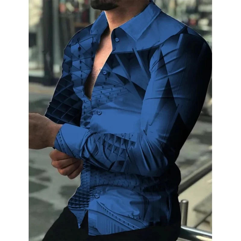 

Men's Shirt Pattern Printing Geometric Fold Green Outdoor Street Long Sleeved Printed Clothing Fashion Street Clothing Designer