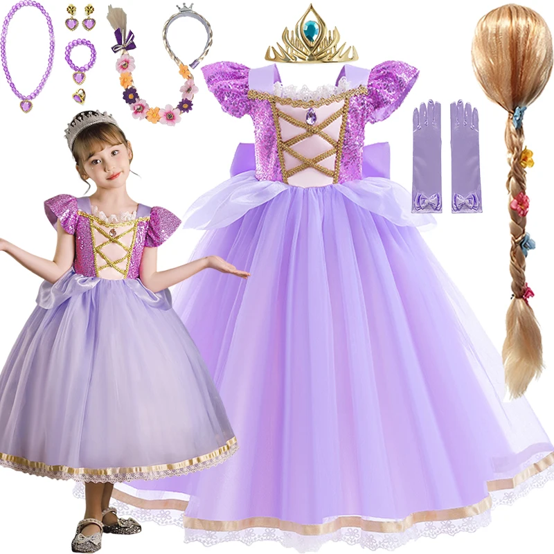 Disney Rapunzel Cosplay para crianças, vestido de princesa para bebês, traje de Halloween infantil, roupas de festa de aniversário