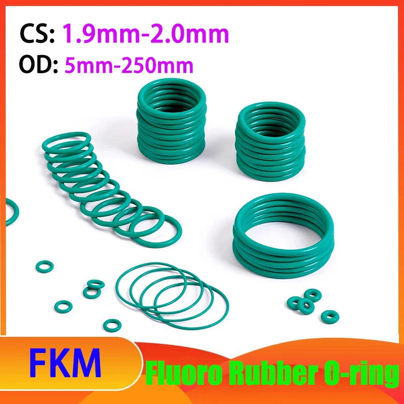 CS 1.9mm/2.0mm FKM Green Fluoro Rubber O- rings OD 5mm-250mm Viton Oil Seal Gasket Fluoro Elastomer Circular Sealing Ring