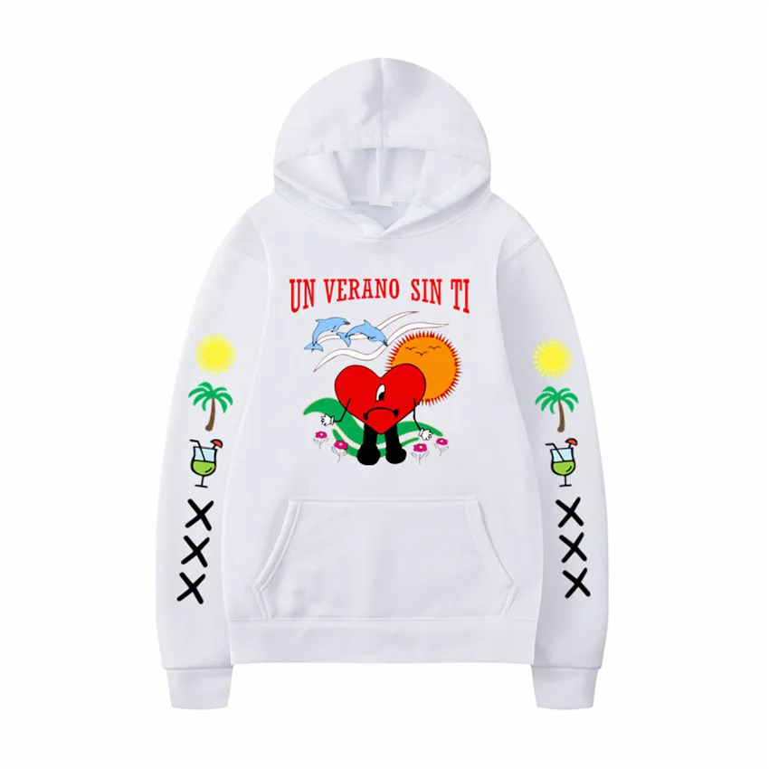 2025 Imágenes de diseño de moda coloridas Transfronterizo Nueva Sudadera con capucha Un Vera No Sin Ti Sudadera con capucha Bad Bunny Sudadera con capucha estampada para hombres y mujeres