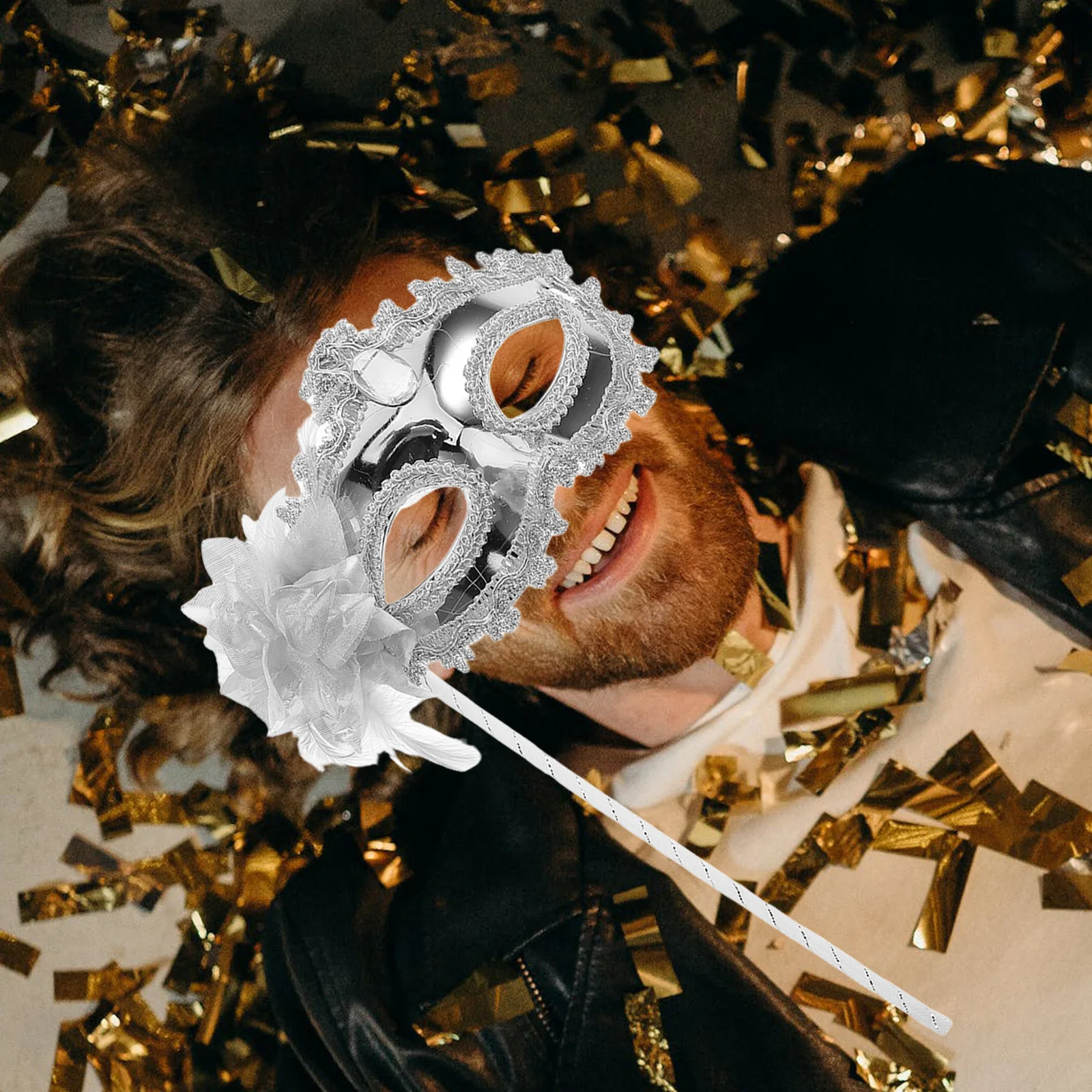 

2Pcs Masquerade Mask Stick Venetian Side Flower Handheld Mardi Gras Party Halloween Cosplay Costume Accessory Venetian Mask