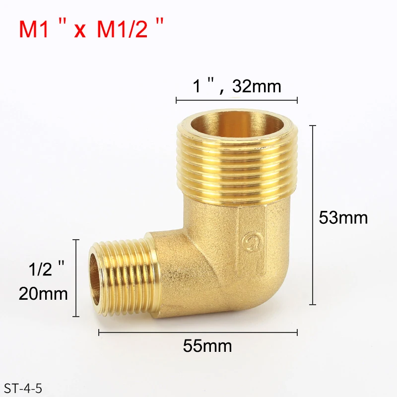 

Brass 1＂To 1/2＂Male Thread 90 Degree Elbow Connector Adapter Copper Coupling Pipe Fitting Jointor DN25 To DN15 Reducing Elbow