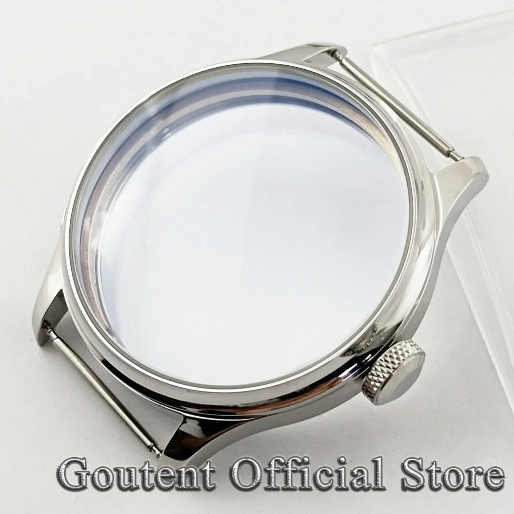 Goutent 44mm Silver Steel Watch Case Fit ETA 6497/6498 Seagull ST3600/3620 Movement Watch Accessories