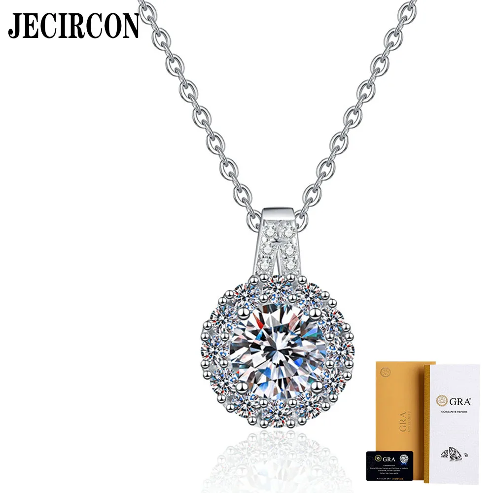 

JECIRCON S925 Sterling Silver Necklace for Women 1 Carat D Color Moissanite Pendant Light Luxury Korean Version Necklace Jewelry