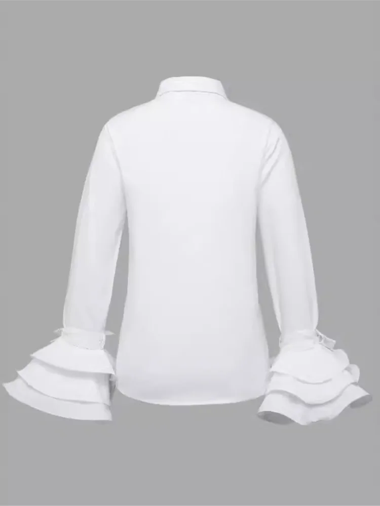 New Fashion Shirts Women Elegant Office Blouse 2024 Long Flare Sleeve Tops Casual Solid Buttons Blouse Party Top Female