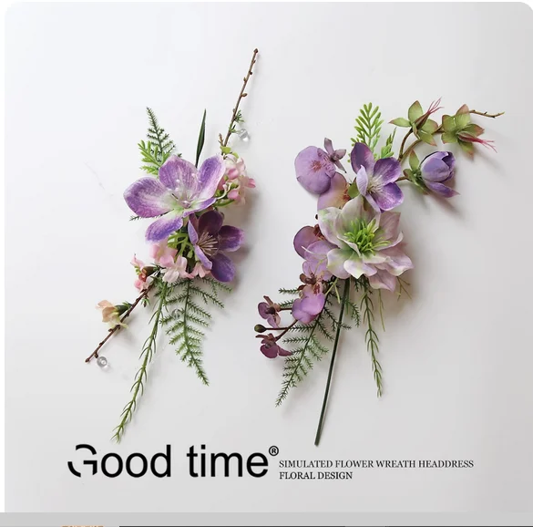 موري ماكياج التصوير الفوتوغرافي صور إكسسوارات الشعر دبوس الشعر العروس الزفاف ماكياج النمذجة غطاء الرأس إكليل الزفاف الأرجواني