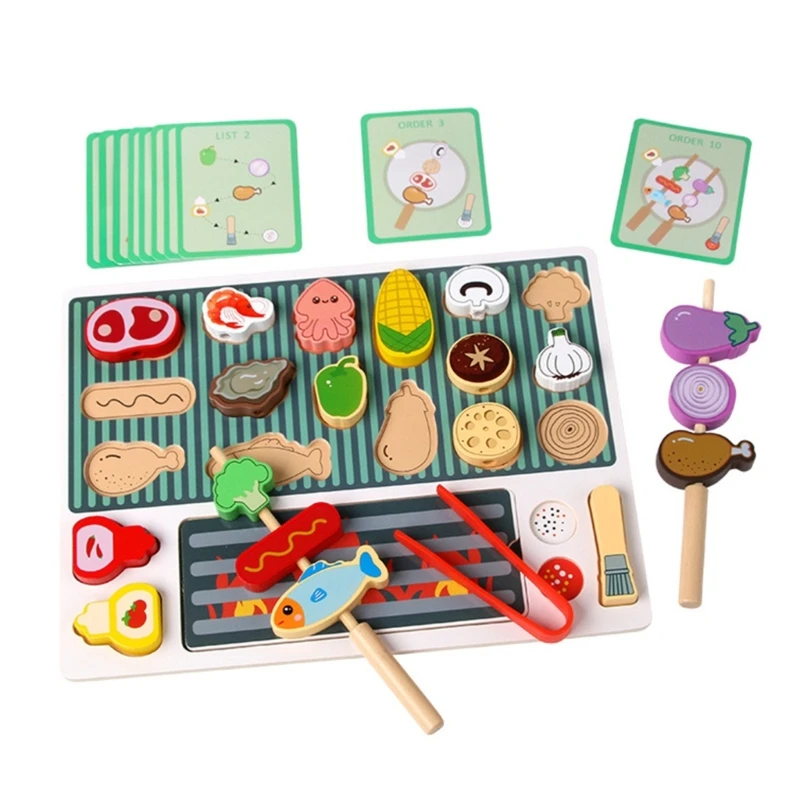 Q0KB Simulation Kitchen Play Food Barbeque Grill Toy Matching Puzzle Kitchen Cooking Playset Kids Educational Fine Motor Toy