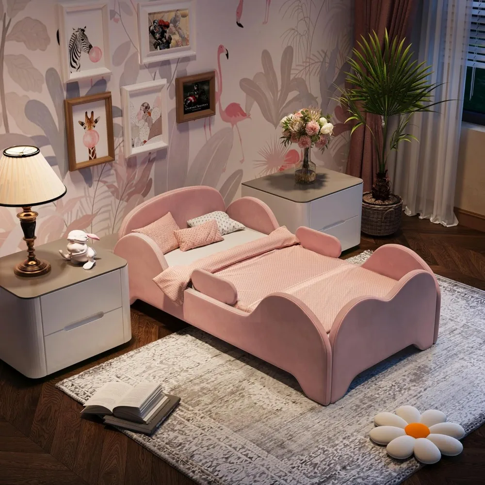 Lit pour tout-petits, lit anti-inondation pour tout-petits avec sécurité supplémentaire large, taille de berceau standard pour enfants, lits en tissu certifié, design bas au sol