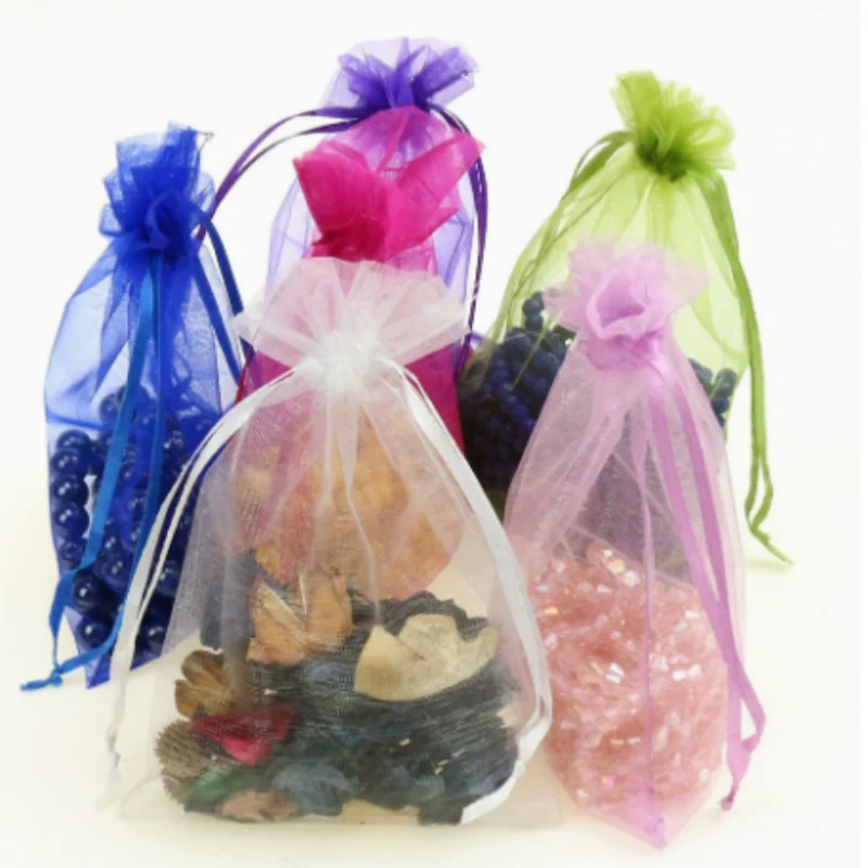 100 Stück/Lot (9 Größen) Organza-Geschenktüten, Schmuckverpackungsbeutel, Weihnachts-, Hochzeits-, Party-, Süßigkeiten- und Schokoladenbeutel, Geschenktüten mit Kordelzug