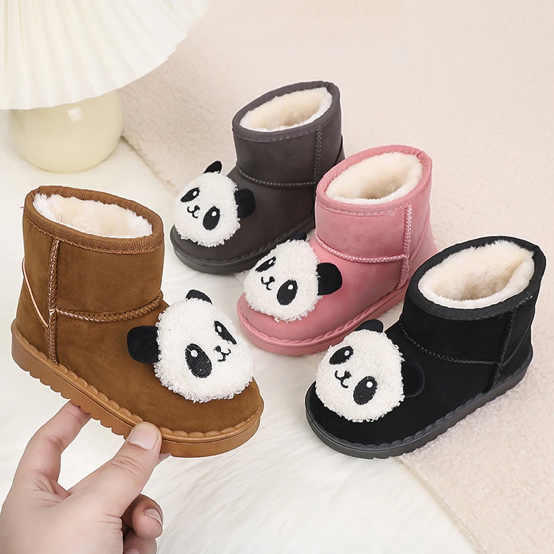 

Classic Children Plush Ankle Boots for Winter Girls Boys Comfortable Snow Boots Warm Cute Panda Kid Outdoor Fashion Cotton Boots