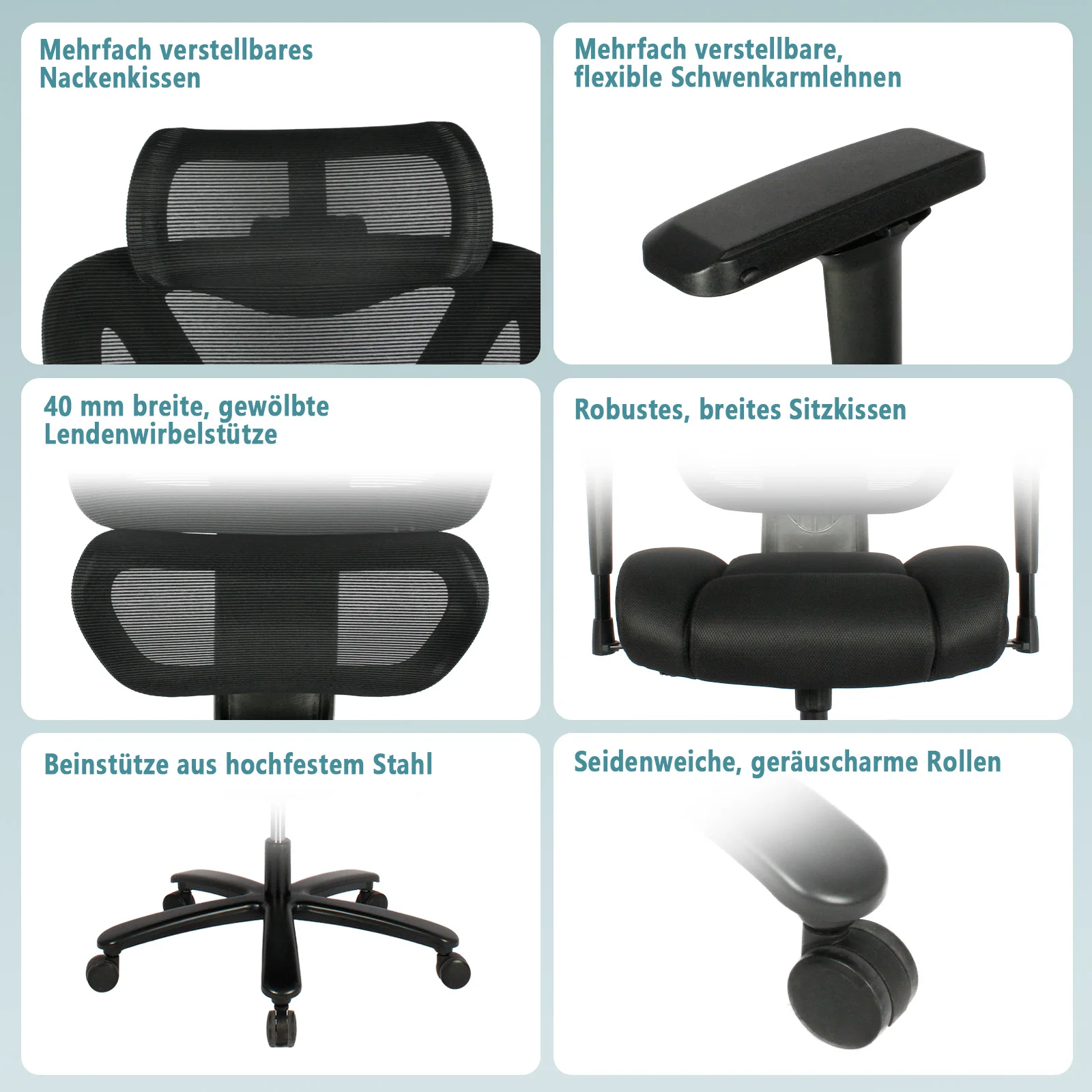 Afbeelding 6: Bureaustoel Ergonomische bureaustoel met 135 °   Verstelbare rugleuning, 3D ademend nylonnet, verstelbare nek- en lendensteun, B
