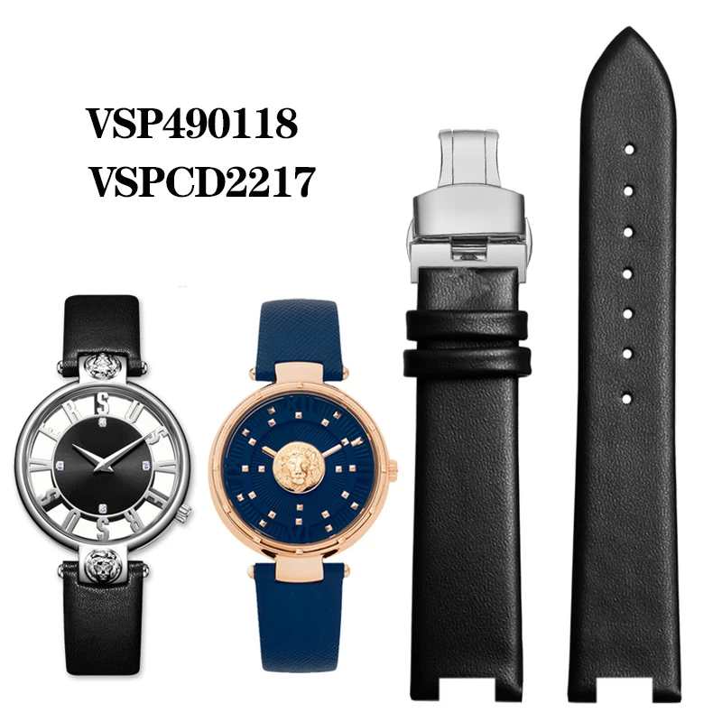 Correa de cuero genuino para reloj ver-sace femenino VERSUS VSP490118 VSPCD2217, correa de reloj con muescas, azul y blanco, 16x10mm