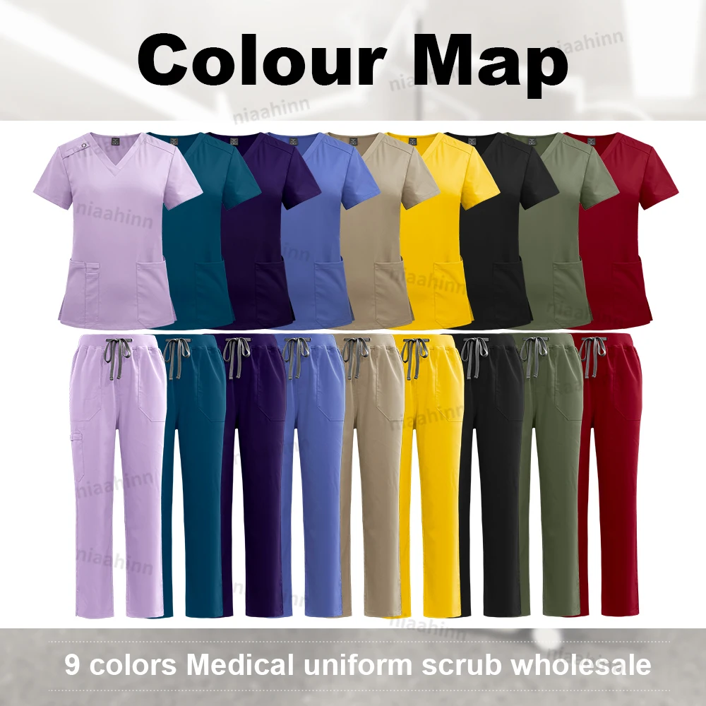 Niaahinn-uniformes médicos de enfermería para mujer, ropa de trabajo para manicura, salón de belleza, con bolsillos, a la moda