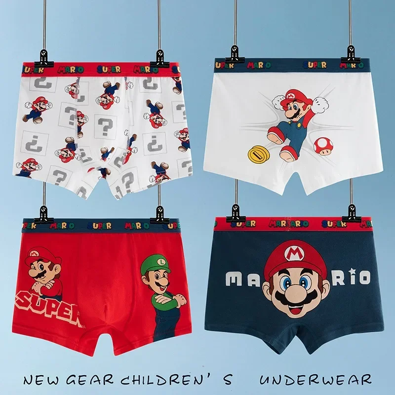 4Pcs/lot Miniso Cartoon Mario Children Underpant New Kawaii Anime Cool Breathable Brie Boy Underwear Cotton Boxer Shorts Gift