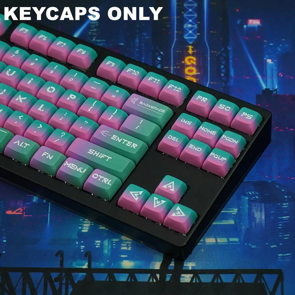 Neon PBT XDA Keycaps Set, Dye-Sublimated Legends Keycap para Mx Cherry Gateron Switch Kit Teclado Mecânico, 121 Chaves