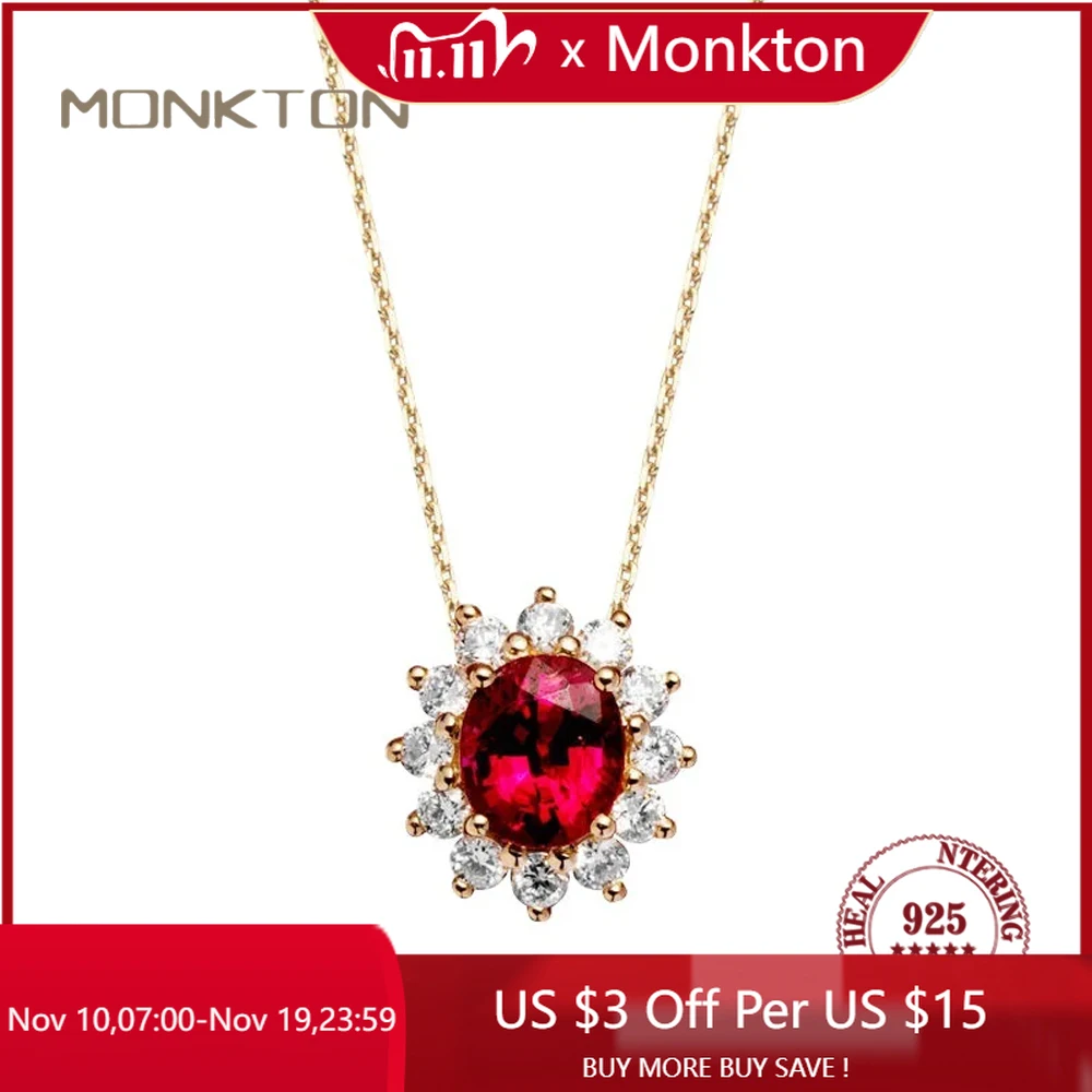 

Ожерелье Monkton из стерлингового серебра 925 пробы с покрытием из 18-каратного золота, Женская цепочка с красным цирконием и гранатом, подвеска на свитер, ювелирные изделия