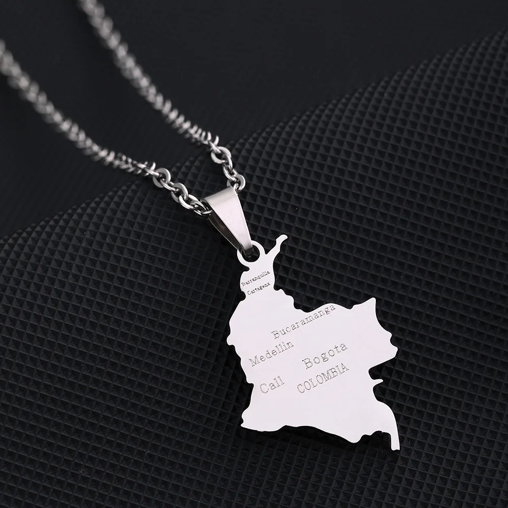 2024 New fashion stainless steel Columbia map with city necklace for women and men couples ethnic style accessory collarbone cha