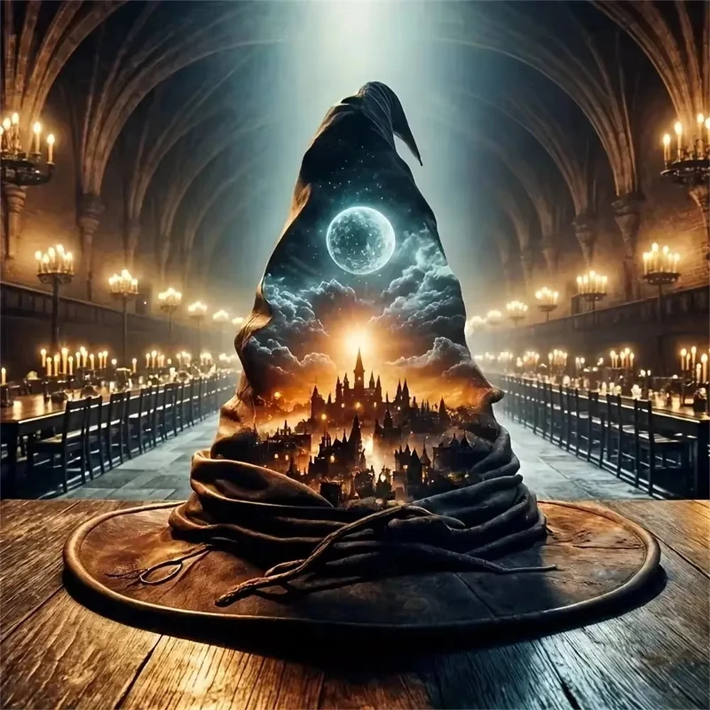 

Magic Wizard Hat Hogwarts Castle Jigsaw Puzzle, Candlelit Great Hall Wizard Home Decor Gift High Quality Perfect Home Decor