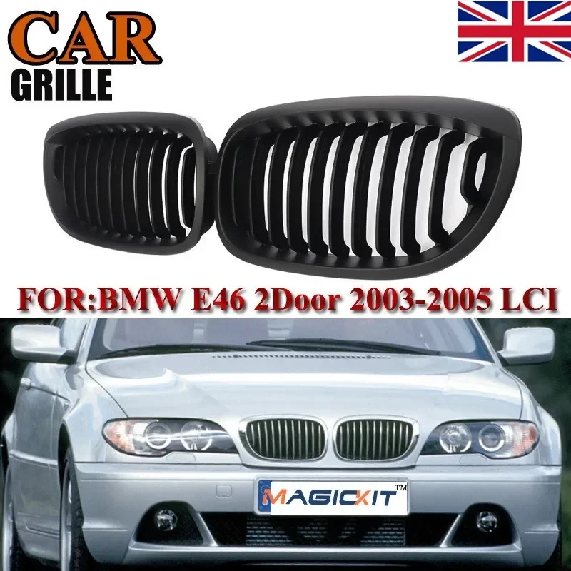 MagicKit  Matte Black Front Kidney Grill Grille for BMW 3-Series E46 2DR Coupe 2003-2005