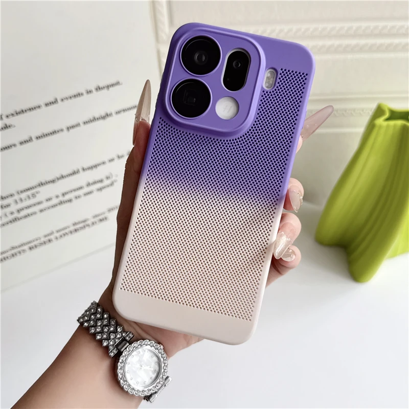Coque de téléphone à dégradé de couleurs avec dissipation thermique pour OPPO FIND X8 X9S X9 Pro Ultra, protection en verre maillé pour objectif, coque en PC