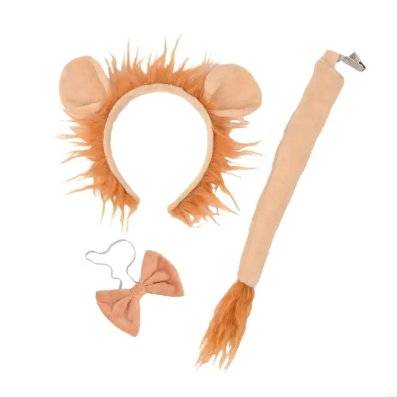 N5KB Animal Lion Trang phục đặt Lion Eo Đuôi Bowtie cho trẻ bé gái