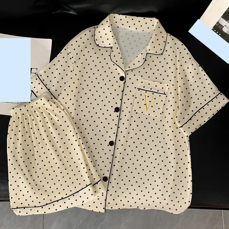 Letter Dot Print Korean Sweet Home Wear Woman Casual Simple Fashion Two Pieces Pajamas Set New Summer New Short Women's Pajamas 2