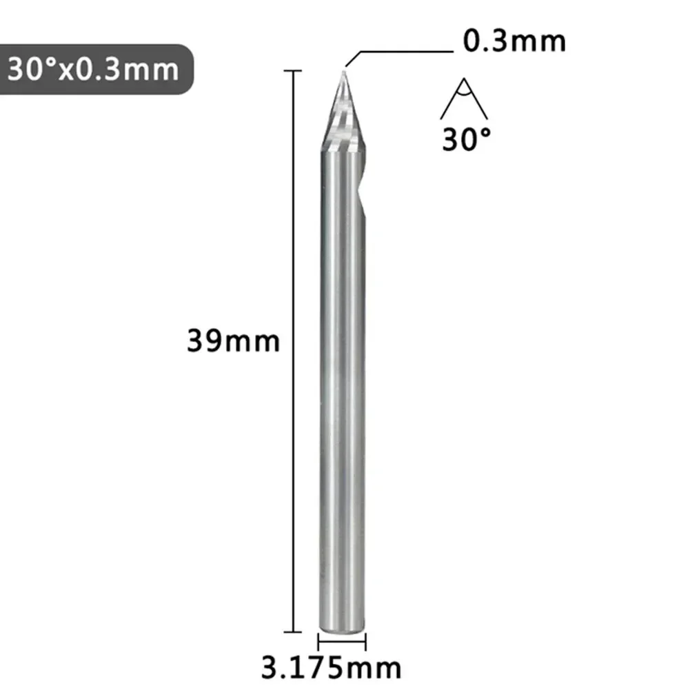 Imagem -03 - Haste v Forma Ponta Escultura Cortador 20 30 45 60 Graus Fresa Carboneto de Tungstênio Roteador Bit Pcb 3d Gravura Bit 1pc 3.175 mm