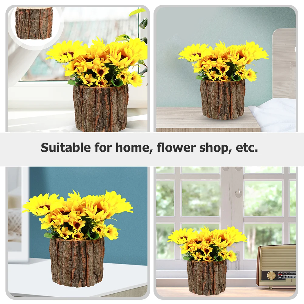 Cubo de flores para decoración del hogar, maceta Natural de estilo campestre, tocón de árbol, contenedor para plantar plantas de granja, corteza, 3 uds.