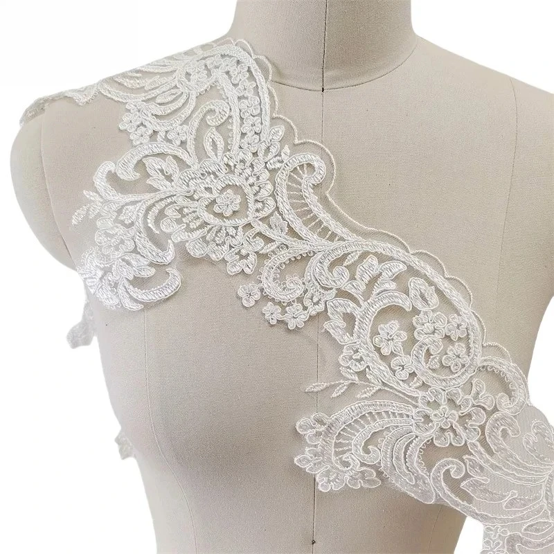 

3Yards/Lot Ivory White Rayon Flower Border Lace Trim Wedding Veil Curtain Clothing Lace Tablecloth DIY Weeding Accessories