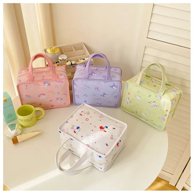 Hello Kitty Cosmetic Bag Melody Purses and Handbags for Women Sanrio Hand Wash Pouches Kuromi Tote Case Kawaii Mummy Boxes