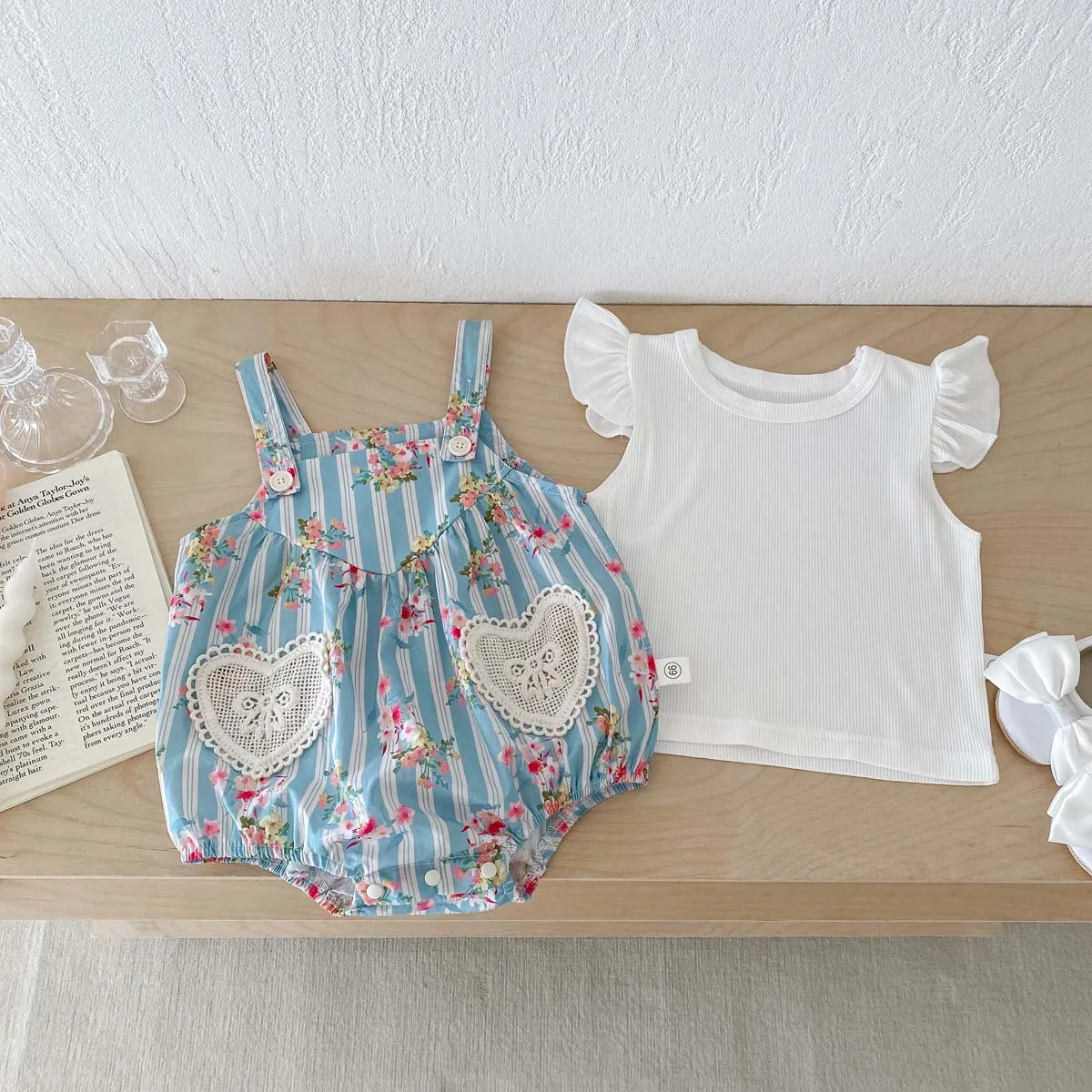 2 pezzi vestiti per neonati neonate body maniche svolazzanti top con tuta pagliaccetto per bambini set 0-24 mesi