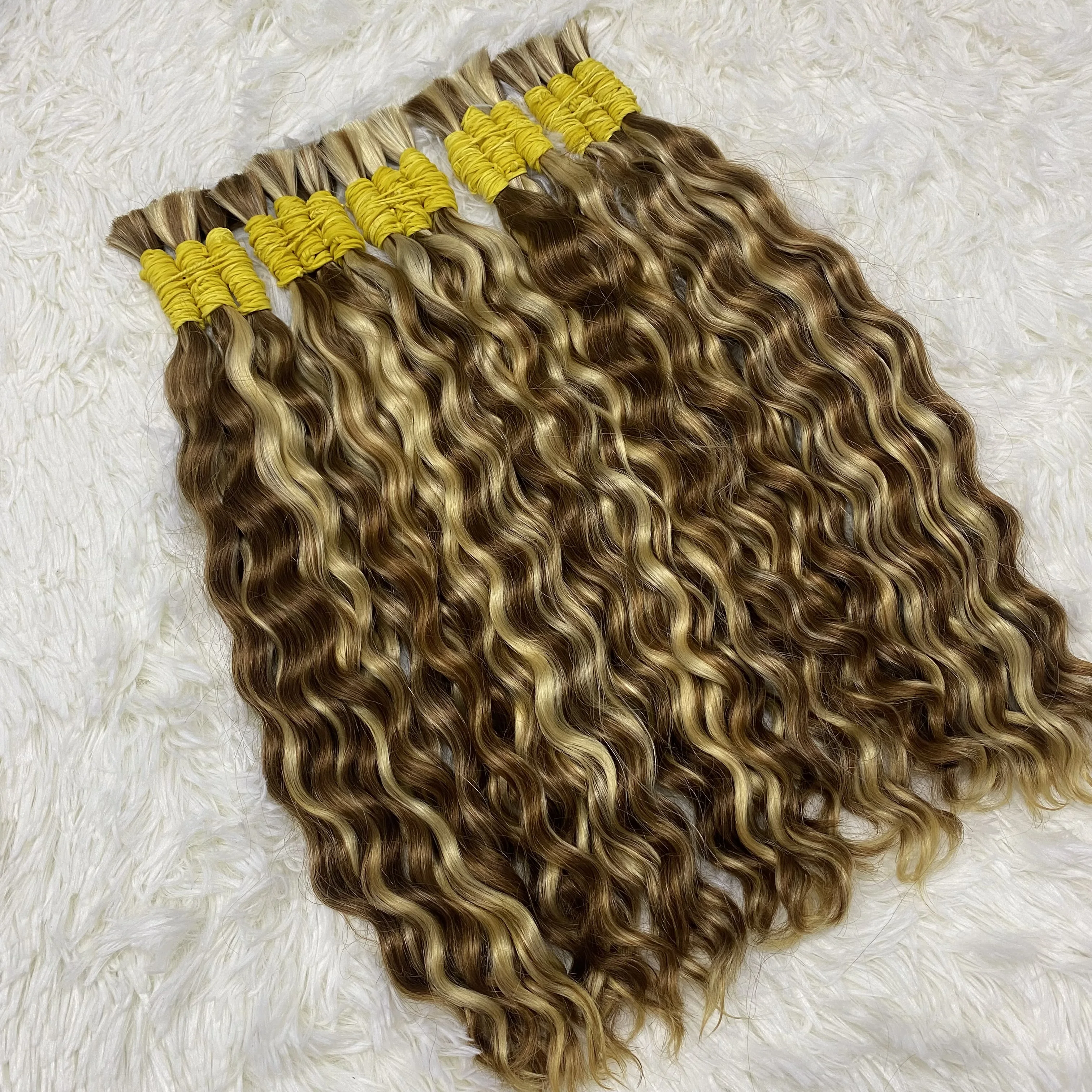 4/613 Curl Bulk Human Hair For Braiding Highlight Curly Wave Double Drawn Boho Knotless Braids Bundles No Weft Wholesale