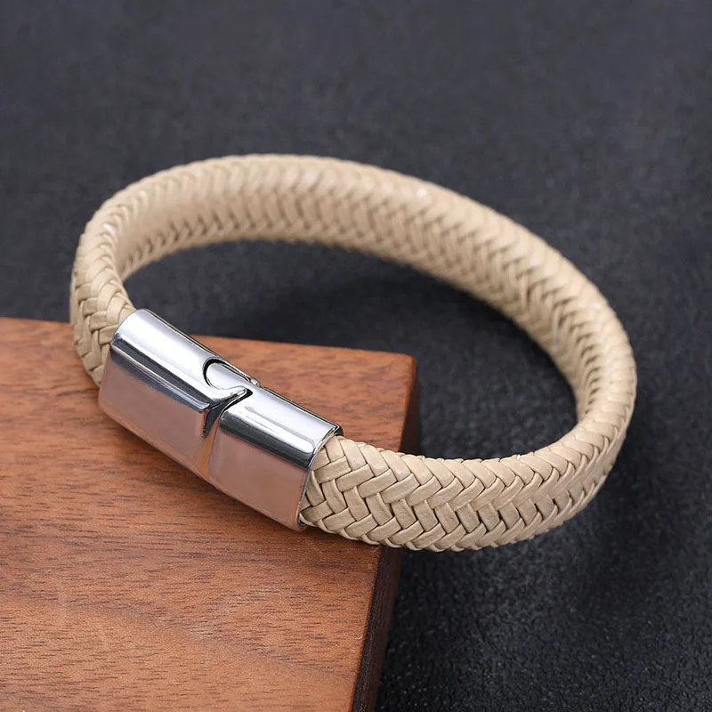 Magnetic Clasp Leather Braided Bracelet Bangle for Men Woven Bracelet Mens Hand Jewellery Leather Bracelet Homme Accessories