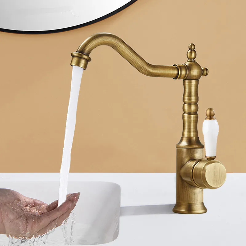 Antique Bronze Basin faucet Gold  bathroom faucet Deck Mounted Black Kitchen Faucet  sink tap Hot Cold Chrome basin Tap Brass