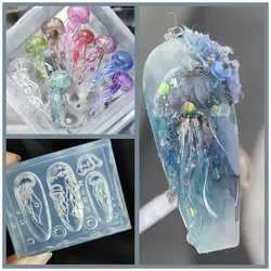 1pc Face Head Snow Marine Jellyfish Lace Ice Flowers 3D Acrylic Nail Mold Nail Art Silicone Stamping Plates Nail Accessories