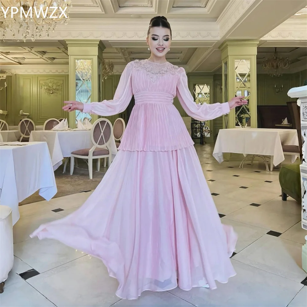 

Customized Prom Gown Evening Formal Dress YPMWZX Scoop Neckline A-line Floor Length Skirts Draped Layered Bead Bespoke Occasion